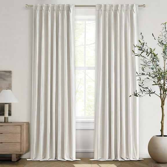 Beige Linen Blackout Curtains 96 Inches Long, Pinch Pleated Elegant Thermal 8ft for Living Room Sliding Glass Door Burg Floor to Ceiling Track Window Drapes Heathered 2 Panels