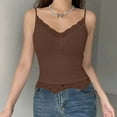 thumbnail image 2 of Hpapadks Womens Tank Tops Lace Trim Ribbed Deep V Neck Crop Camis Slim Fit Sleeveless Tanks Camisole Tops for Women Brown S, 2 of 4
