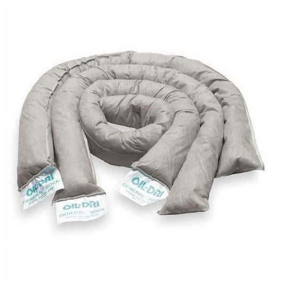 Oil-Dri Sorbent Sock, 10 gal, 3 in x 10 ft, Universal, Gray, 4 PK L90792
