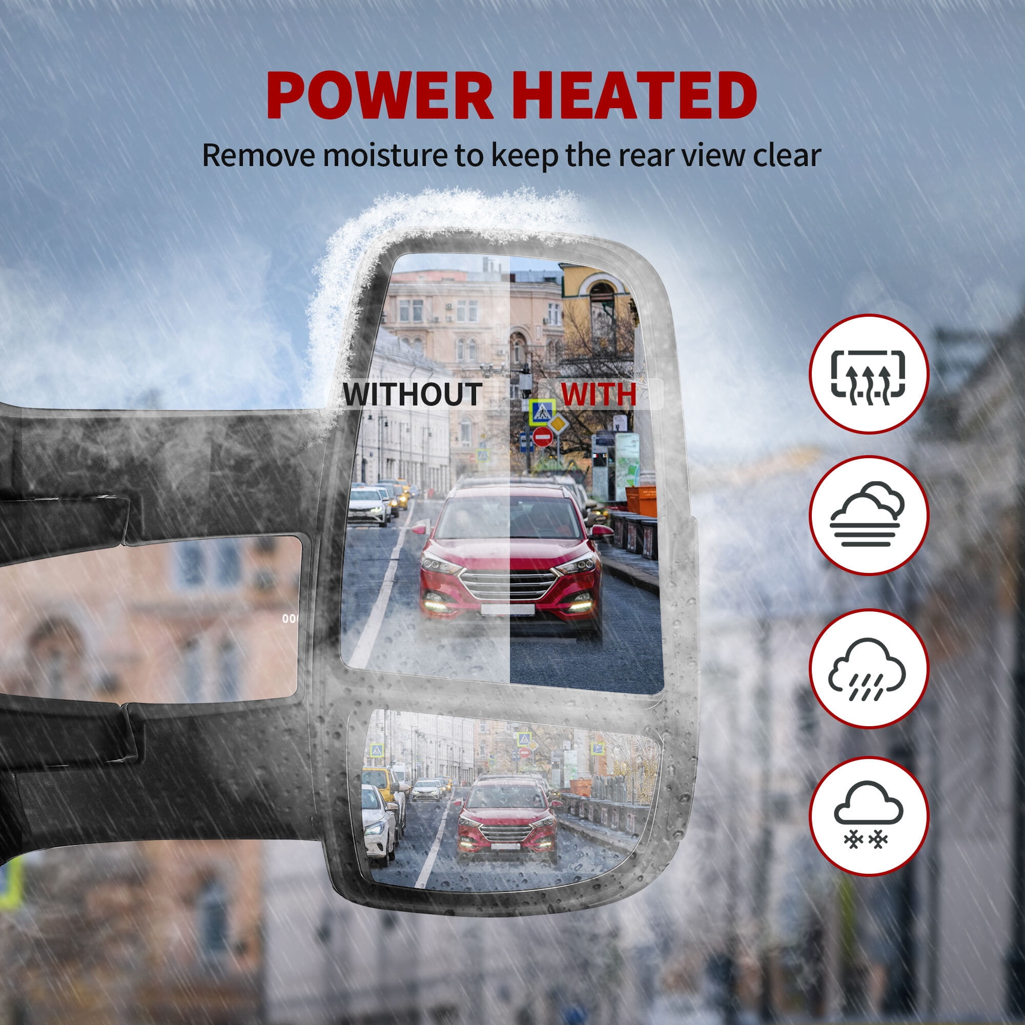 Power Heated Adjustable Folding Right Passenger Door Mirror for 2015-2021 Ford Transit 150/250/350 Black Replacement Side Mirror Plug and Play