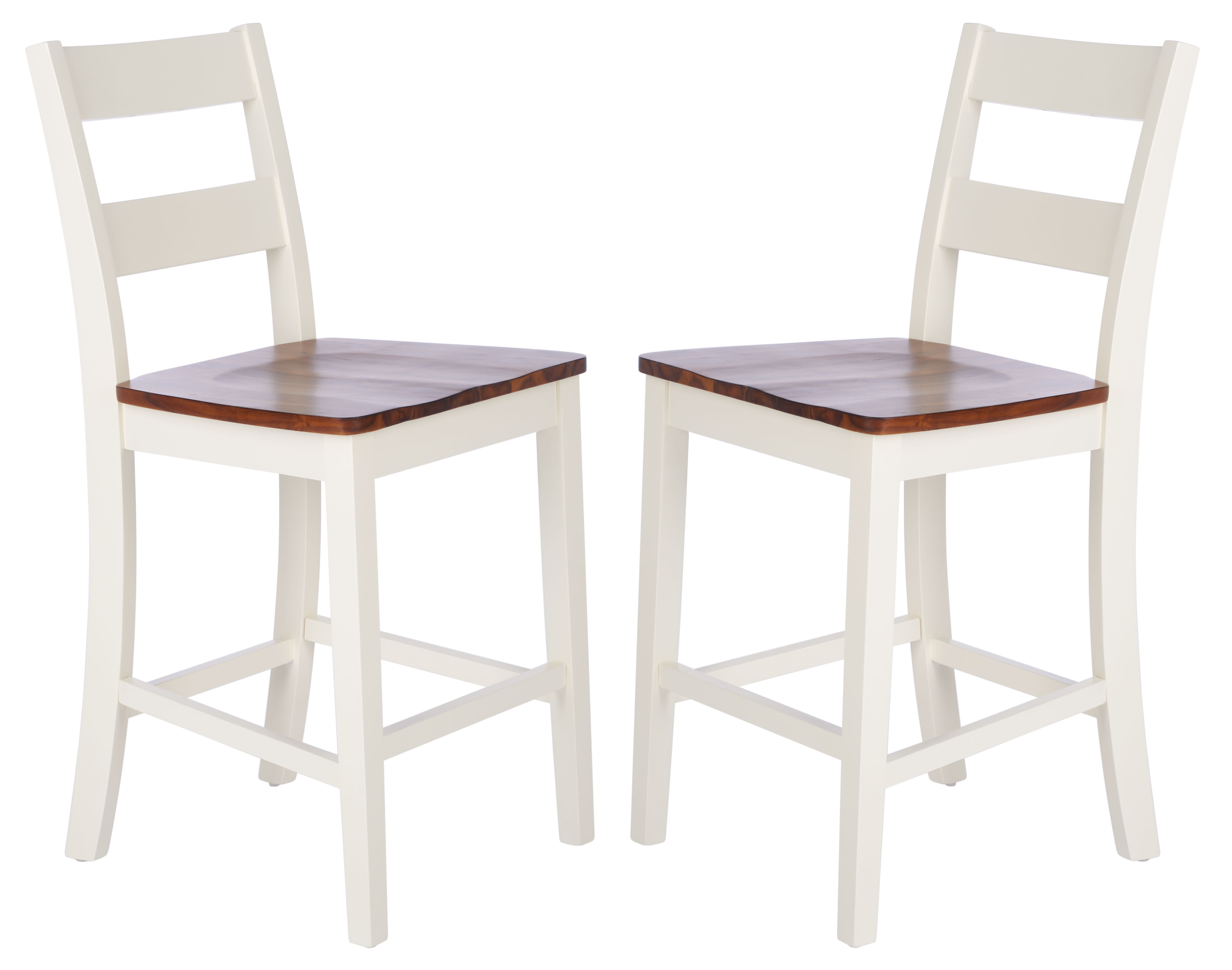 SAFAVIEH Yuri Modern Wood Counter Stool with Footrest, White/Natural, Set of 2