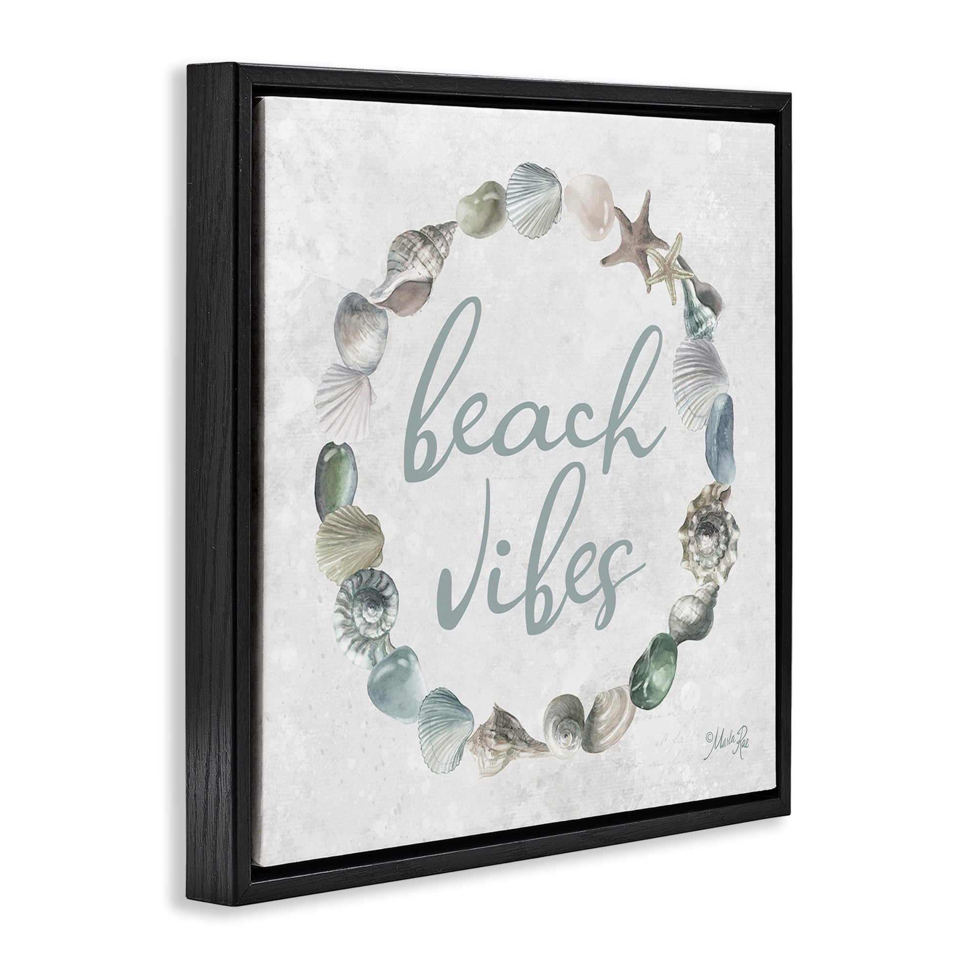 Stupell Industries Beach Vibes with Shells Animals & Insects Painting Black Floater Framed Canvas Art Print Wall Art, 18 x 18