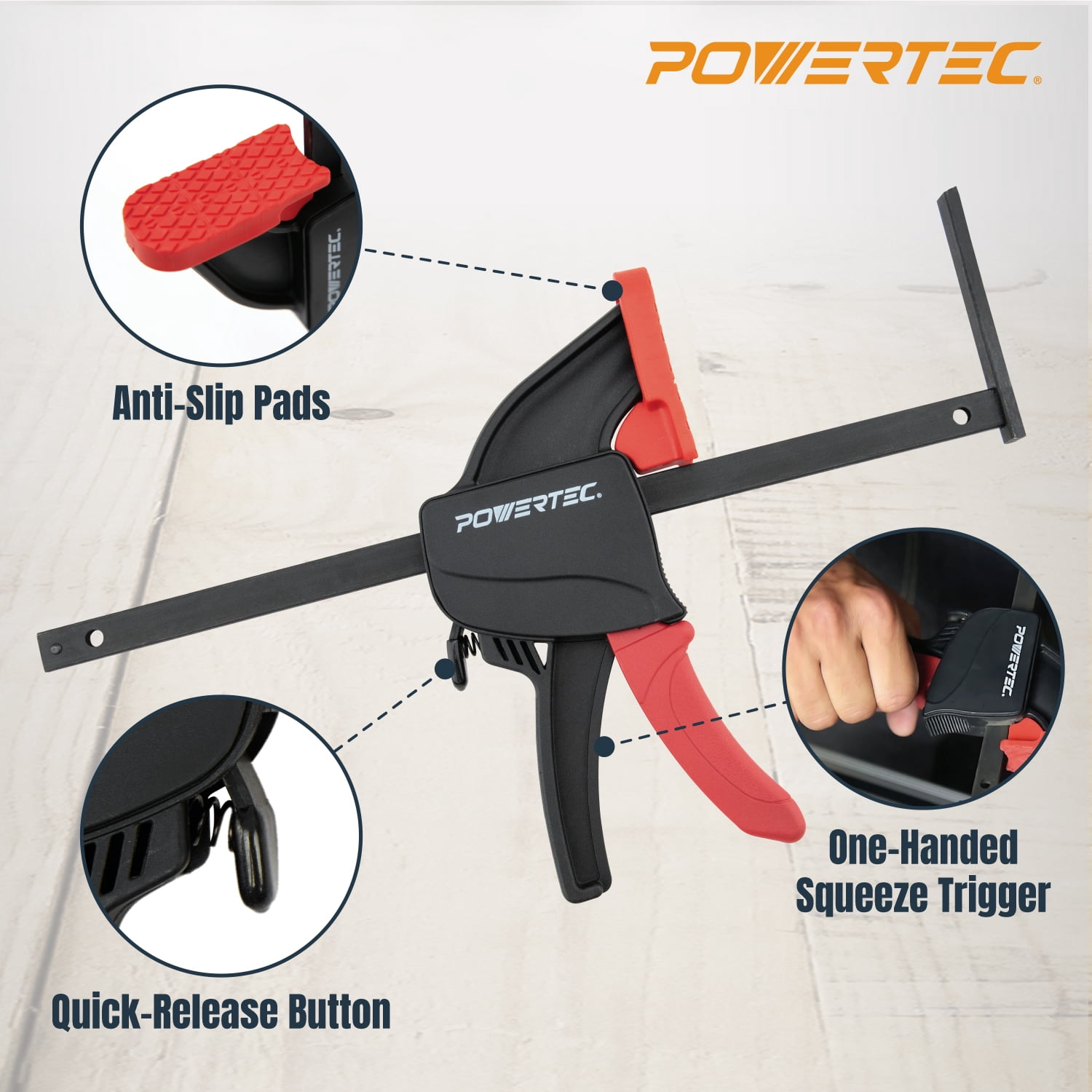 POWERTEC 2PK Tracksaw Track Guide Rail Clamp, 8-3/4 Inch Quick Release Clamps for Circular Saw Guide Rail System, Woodworking, 71423