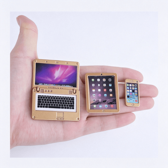 XIBUFE 3 Pack Dollhouse Mini Laptop Tablet and Smart Phone Scene Computer Simulation Accessories for Doll 1/6 1/12 Miniatures Silver Dollhouse Accessories (Golden)
