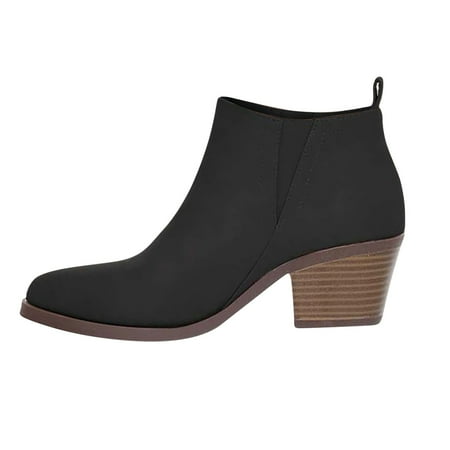 

Paiwinds Boots for Women Women Shoes Mid Heel Casual Suede Solid Color Pointed Female Ankle Boots Black