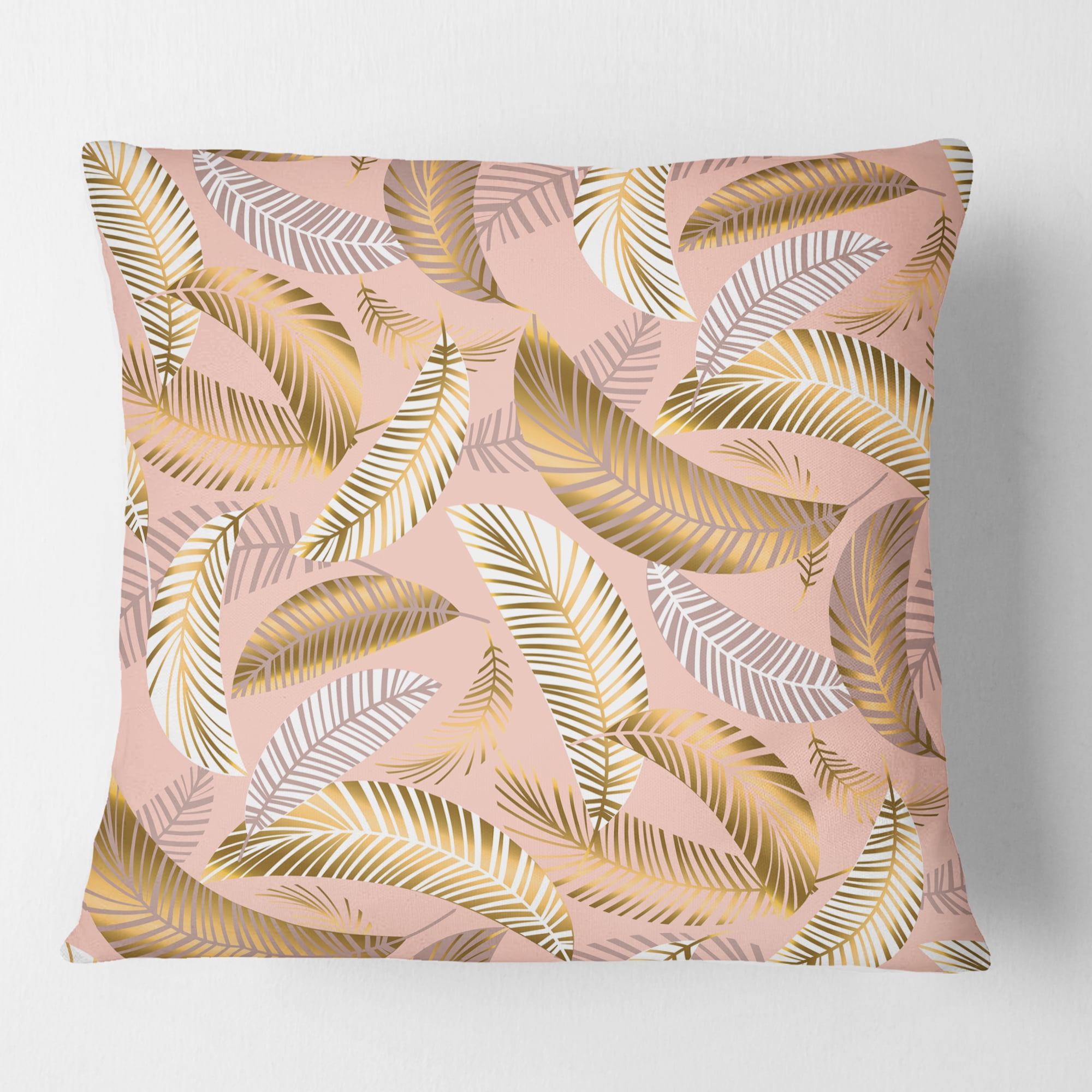 Designart Golden Tropical Pattern V' Mid-Century Modern Throw Pillow - 16x16