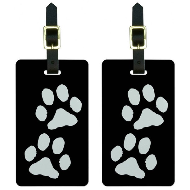 Paw Prints Black White Luggage Tags Suitcase Carry-On ID, Set ...