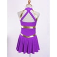 thumbnail image 6 of YONGHS Kids Girls Cheerleading Uniform Outfits Sleeveless Letters Printed Fancy Dress Purple 12, 6 of 7