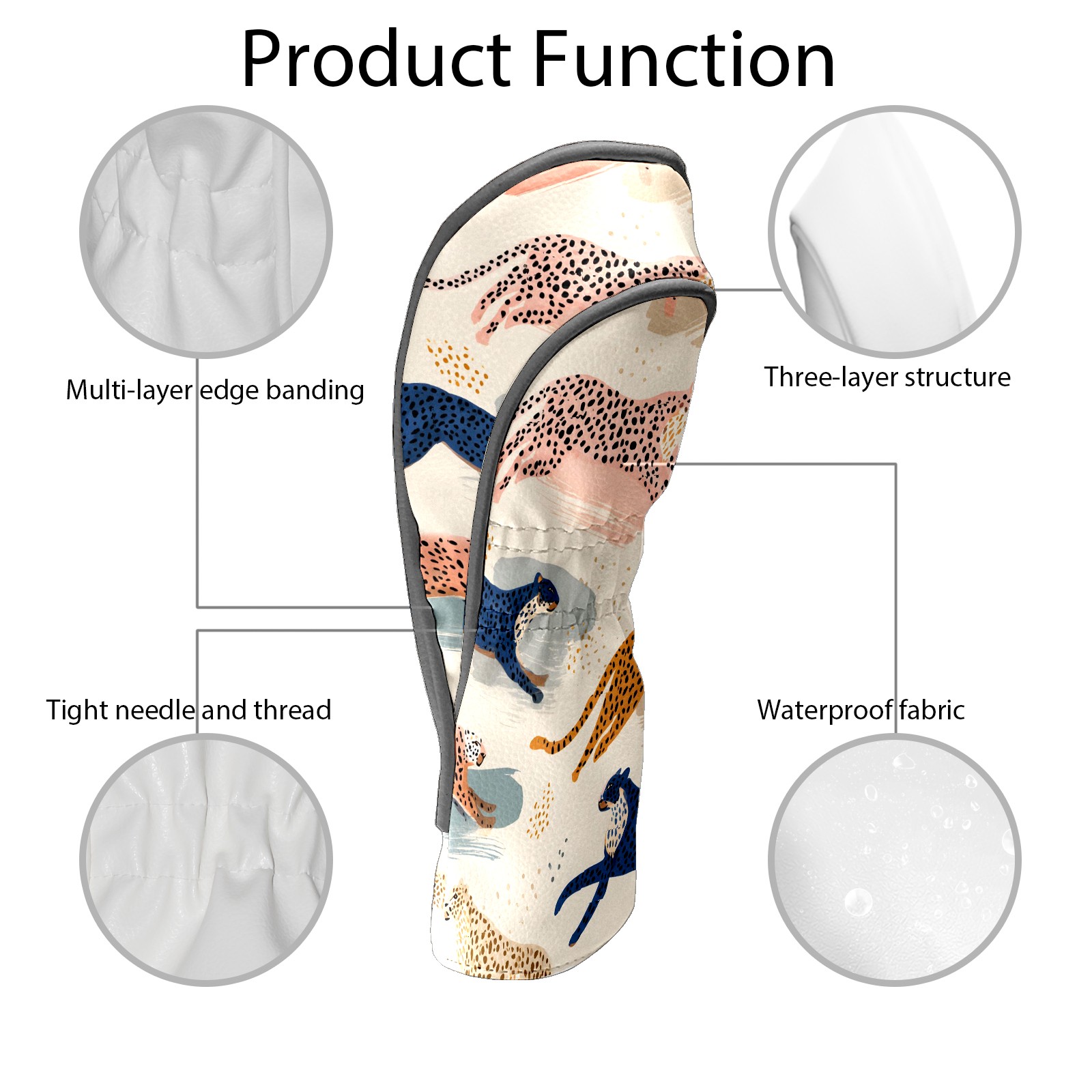 Golf Club Head Covers - Black & White Geometric Design, Waterproof, Velvet Lining, Fits Driver/Hybrid/Putter, Gift for Men & Women