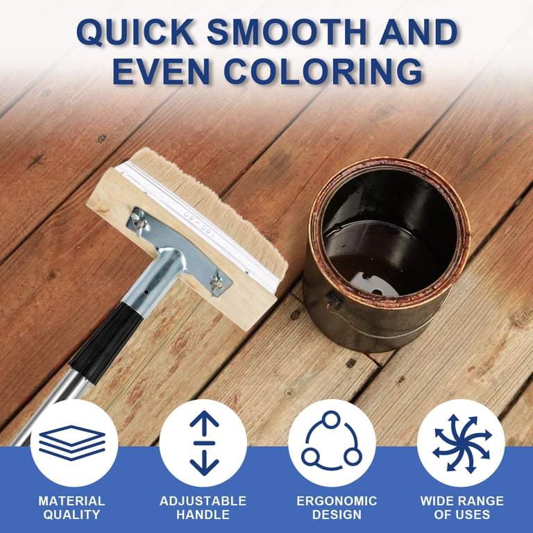 67” Long-Handle Deck Stain Brush – 8-Section Stainless Steel Pole, Boar/Wire Bristle, For Fences, Doors & Wood Decks