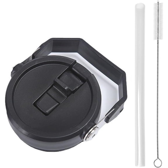 Replacement Tumbler Lid for Stanley IceFlow 20 oz 30 oz Flip Straw Lid with Reusable Straw,Cleaning Brush (Black, 20oz & 30oz)