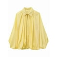 thumbnail image 2 of Women'S Puffy Bombers Jacket Oversized Street Casual Batwing Sleeve Lapel Pleated Shirt with Zipper Yellow M, 2 of 7