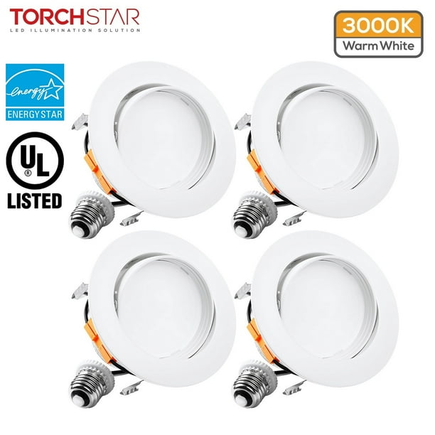Torchstar 4 Inch Dimmable Gimbal Led Recessed Light For Living Room Directional Adjustable Ceiling Ul Energy Star 10w 3000k Warm White Pack Of Com Dimmable Gimbal Led Recessed Light, Directional Recessed Lighting 4