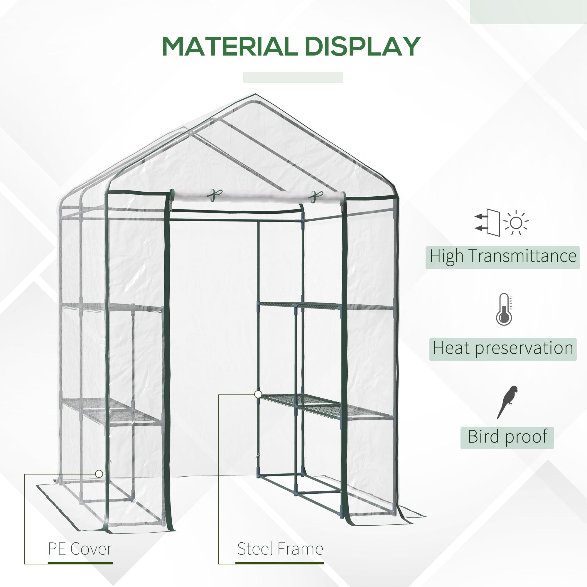 Outsunny 5' x 5' x 6' Mini Walk-in Greenhouse Kit, Portable Green House with 3 Tier Shleves, Roll-Up Door, and Weatherized Plastic Cover for Backyard Garden, Garden