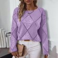 thumbnail image 5 of Fmbrln Womens Trendy Sequin Knitted Sweaters Long Sleeve Crew Neck Hollow Out Sweaters Tops Casual Dressy Blouse Loose Comfy Pullover Sweaters Purple S, 5 of 9