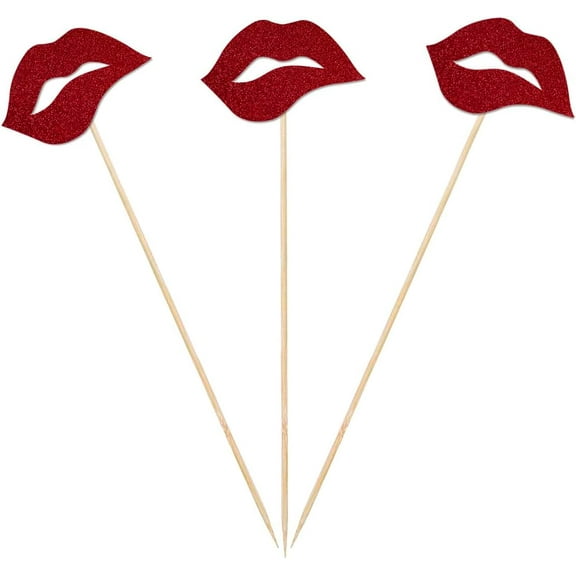 Red Lips Centerpiece Sticks, 12-Pack Table Topper Double-Sided Valentine’s Day Bachelorette Party Decorations