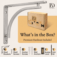 thumbnail image 4 of Classic Shelf Bracket Set by Balin Designs (Chrome) for 6 inch, 8, 10 inch Mantel Shelves L Brackets – Heavy Duty Decorative Metal Supports – Easy Installation with Hardware Included - Set of 4, 4 of 9