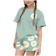 thumbnail image 2 of Amidoa Girls 2 Piece Outfits Summer Clothes Short Sleeve Floral Print Cute T-Shirt and Casual Shorts Kids Clothing Sets,Green Size 11, 2 of 6