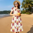 thumbnail image 4 of Goofa Popcorn Pattern Women Summer Short Sleeve Midi Dress with Pockets Casual Aline Flowy Tshirt Dress Vocation Beach Sundress, 4 of 6