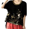 thumbnail image 1 of Gibobby Camisetas Mujer Baratas Manga Corta Camisa manga corta para mujer Camiseta corta con estampado floral Cauasl verano con cuello redondo sólido(Negro,M), 1 of 5