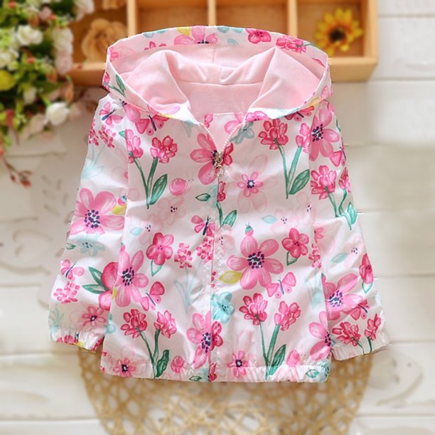 Maxcozy Spring Child Baby Girls Pink Floral Windbreaker Coat Hooded