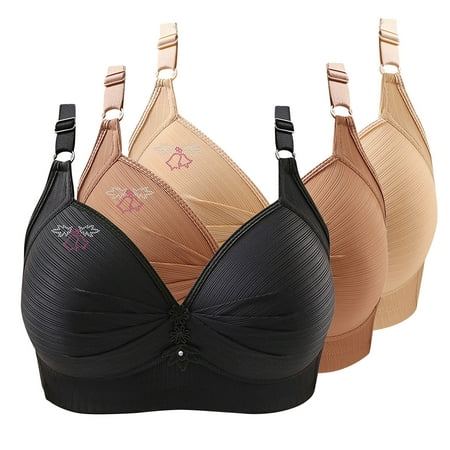 Bras for Women No Underwire Comfort Wireless Seamless Bra Ndbuld 3PC Woman s Printing Gathered Together Large Size Daily Bra Underwear No Rims Christmas Deals Beige 3XL