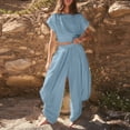 thumbnail image 2 of Wlynlyn Womens 2 Piece Outfits Backless Lace up Cap Sleeve Top High Waisted Baggy Trousers Tracksuits Set, 2 of 8