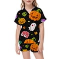thumbnail image 4 of SJLDQY Halloween Girls Pajama Sets Hallowmas Print Short Sleeve Shirts and Shorts 2 Piece Sets Casual Sleepwear Button Down Pjs for Girls, 4 of 5