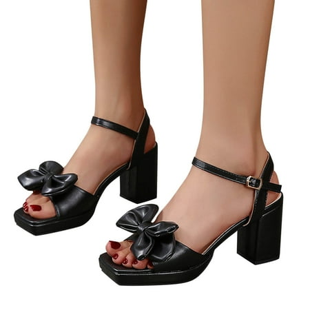 

NECHOLOGY Leather Sandals for Women Sandals For Women Ladies Chunky Heel High Heel Fish Mouth Two Strap Sandals Women Black 7