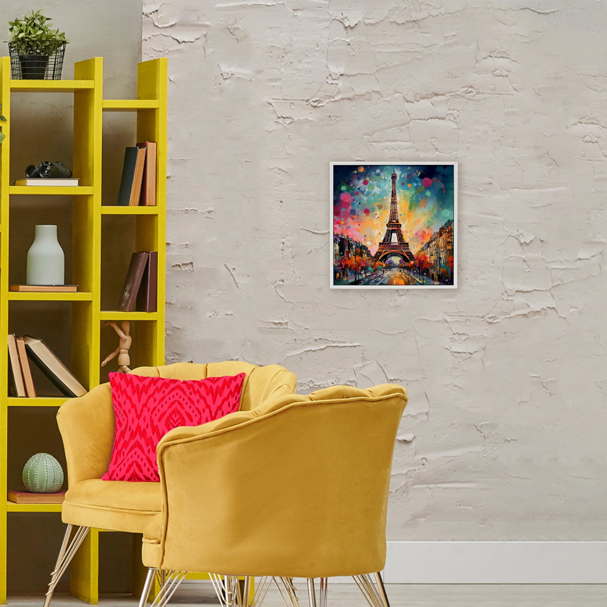 Stupell Industries Eiffel Tower with Vibrant Dots White Framed Giclee Art, design by Creative Studio