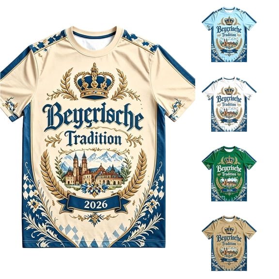 Bibifish Mens German Oktoberfest T Shirts Short Sleeve Crew Neck Bavaria Castle Print Tees Heritage Fest Holiday Wear Tops