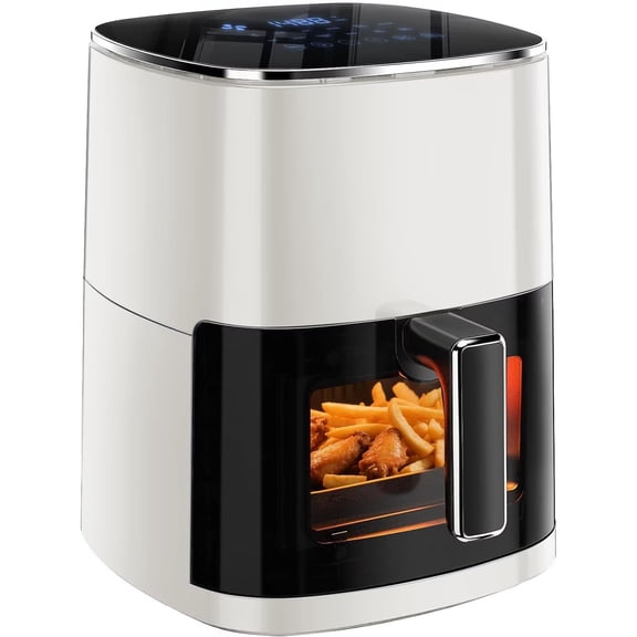 QUIOCOZY 12-in-1 Digital Air Fryer, 6.3 Qt Large Capacity, Viewing Window, Nonstick Dishwasher-Safe Basket, 1700W, Beige