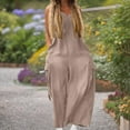 thumbnail image 3 of Fancifize Women Wide Leg Playsuit Palazzo Jumpsuit Sleeveless Summer Romper Beach Cover Up Resort Outfit with Cargo Pockets,S,Beige, 3 of 7