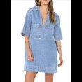 thumbnail image 1 of Minivestido Vaquero Informal de Verano para Mujer, con Cuello en V y Bolsillos, Color Azul , Talla M, 1 of 6