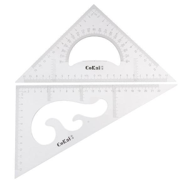 Paquete de 2 Reglas Triangulares Bearachild Geometría 45/60 Grados Juego de Dibujo Transparente 25cm