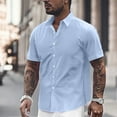 thumbnail image 2 of CONZONE Mens Buttons Down Shirts Short Sleeve Shirts For Men Trendy Solid Color Lapel Soft Lightweight Tops, 2 of 4