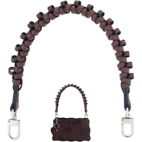 Braided Purse Strap 1PC Short Handbag Strap Replacement Brown PU Leather Woven Bag Handles with Silver Alloy Clasp for Purse handbag Women Bag Making 43cm/17inch DIY