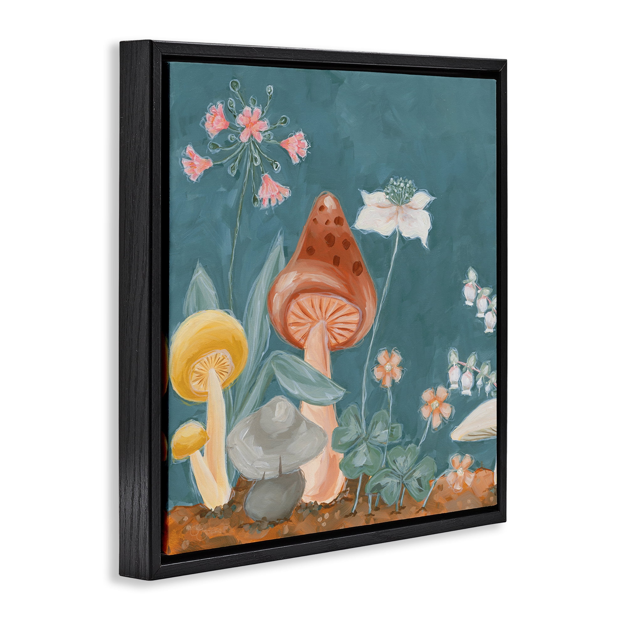 Stupell Industries Forest Floor Mushrooms Plants & Flowers Painting Black Floater Framed Canvas Art Print Wall Art, 18 x 18