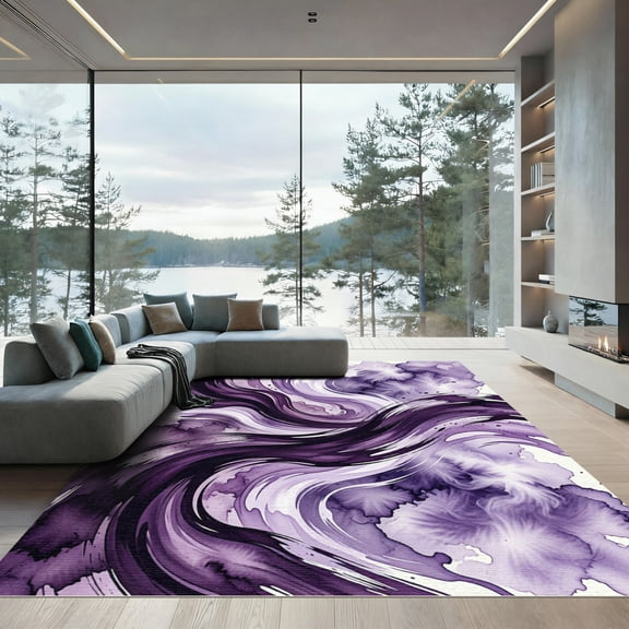 ODIKA 4'x6' Machine Washable Non-Slip Area Rug, Watercolor Purple High Traffic Rug, Purple, 1292700