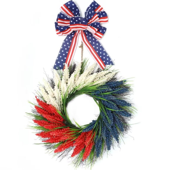 18" Patriotic Wreath Memorial Day Wreaths for Front Door Patriotic Decoration for Indoor Outdoor, 4th of July Wreaths Decor