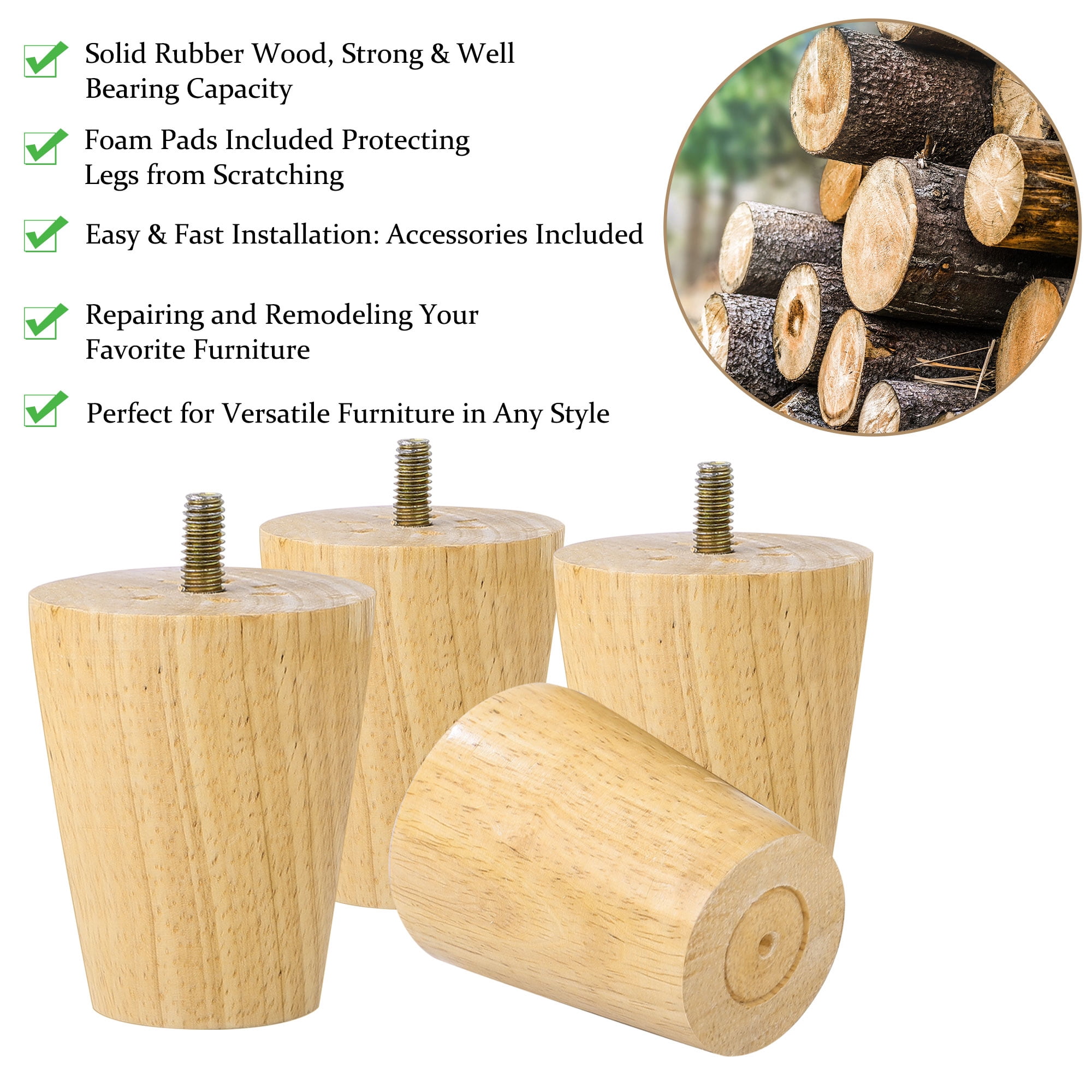 Unique Bargains Wood Furniture Legs Replacement Feet for Furniture DIY, 4Pcs