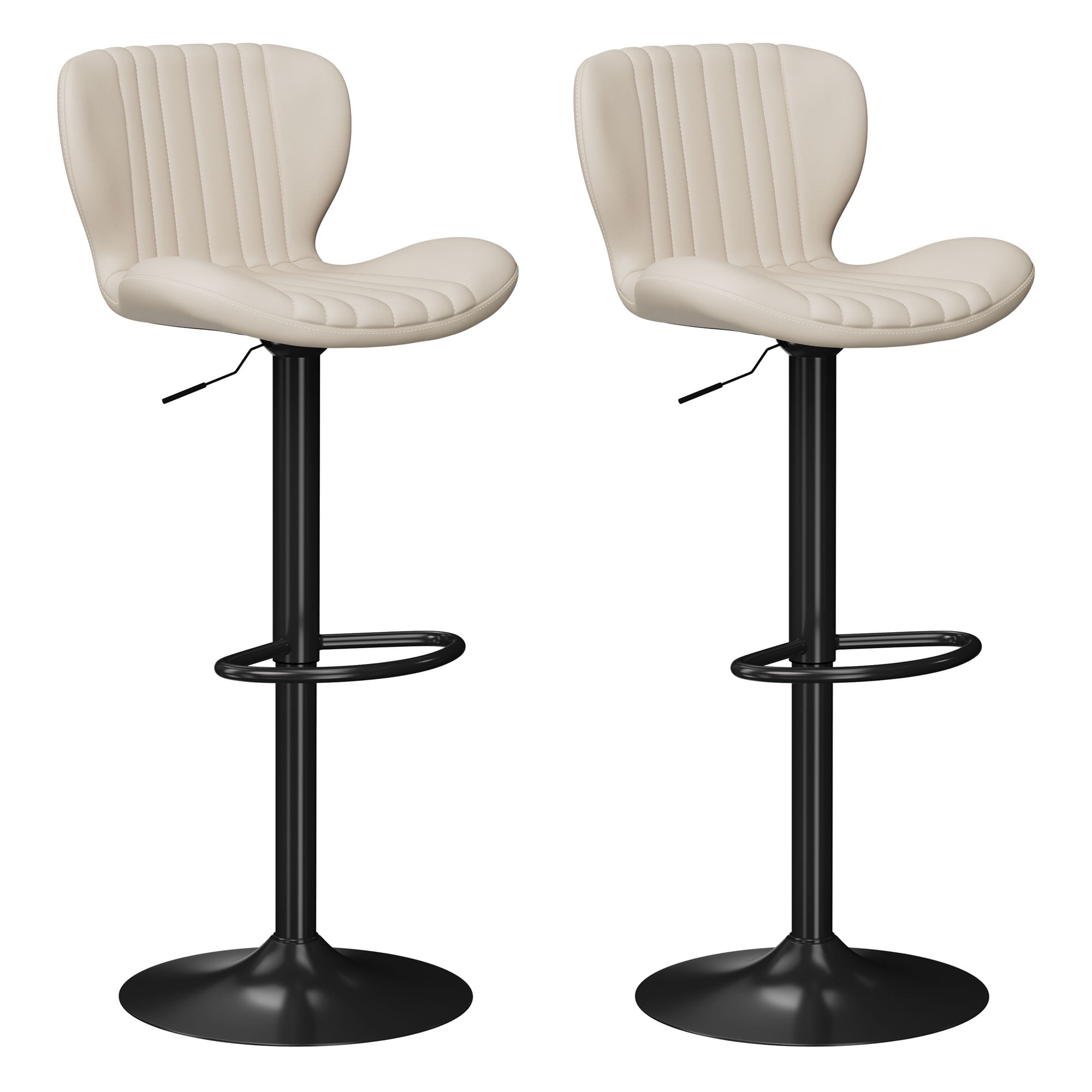 Walsunny Adjustable Bar Stools Set of 2 Leather Upholstered Swivel Counter Stools Counter Height Bar Stools with Large Base, Room Bar, Beige