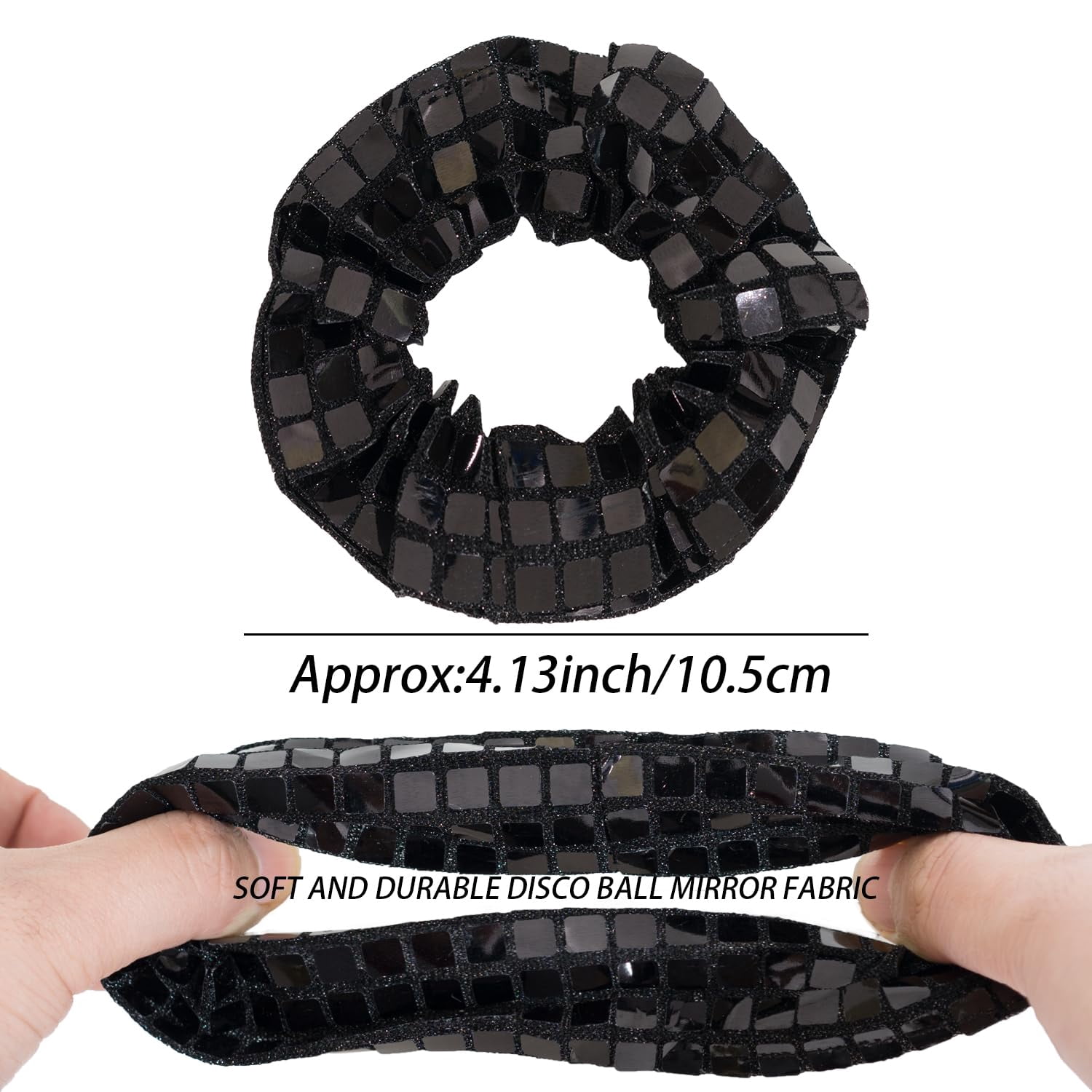 -12 Pack Disco Sequin Scrunchies Sparkly Cheer Scrunchies Cheer Pack Gifts Cheer Hair Accessories for Women Cheer Teams Birthday Party (Black)