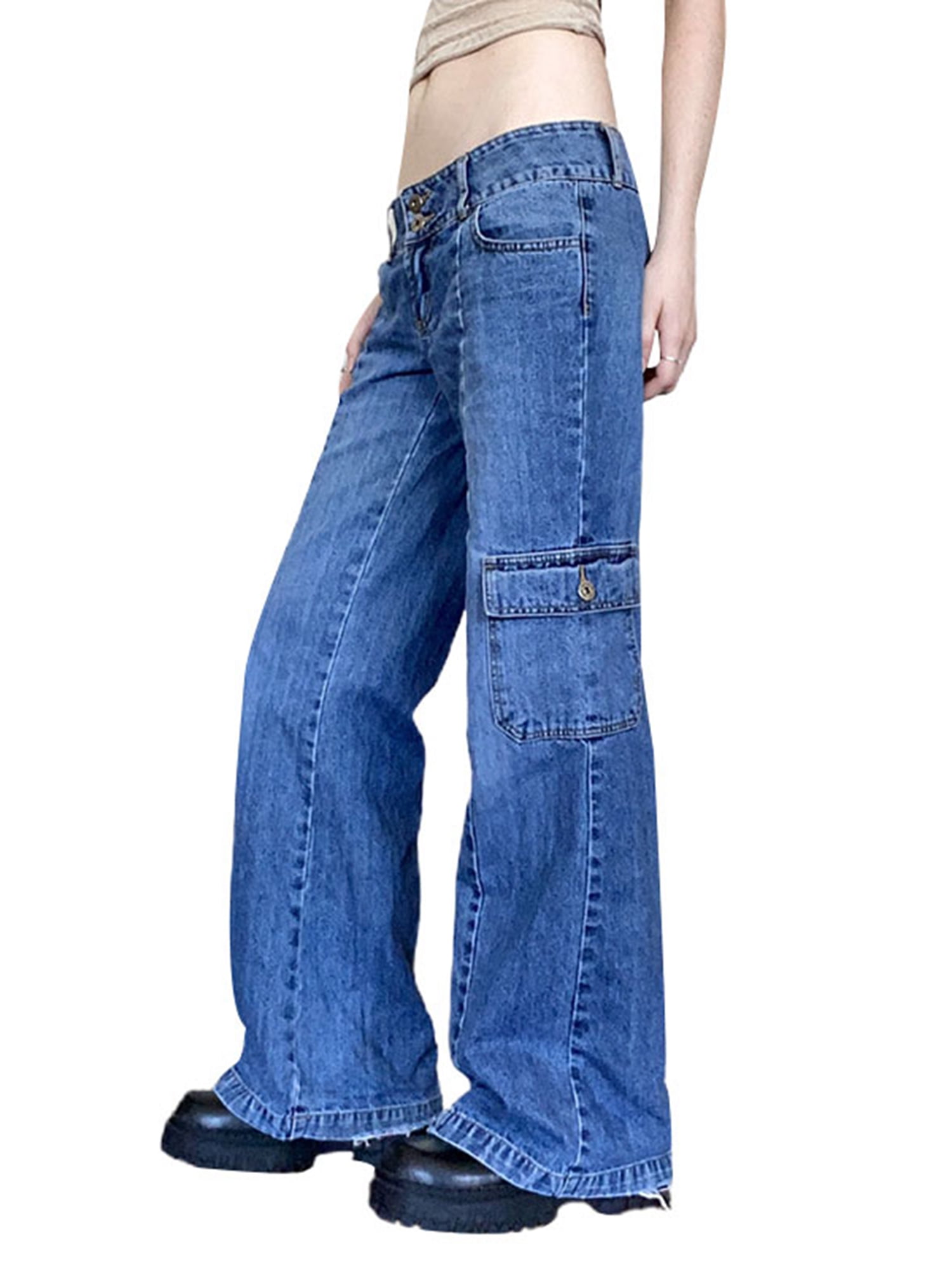 Ma&Baby Women High Waisted Baggy Jeans Boyfriend Denim Cargo Pants Y2K