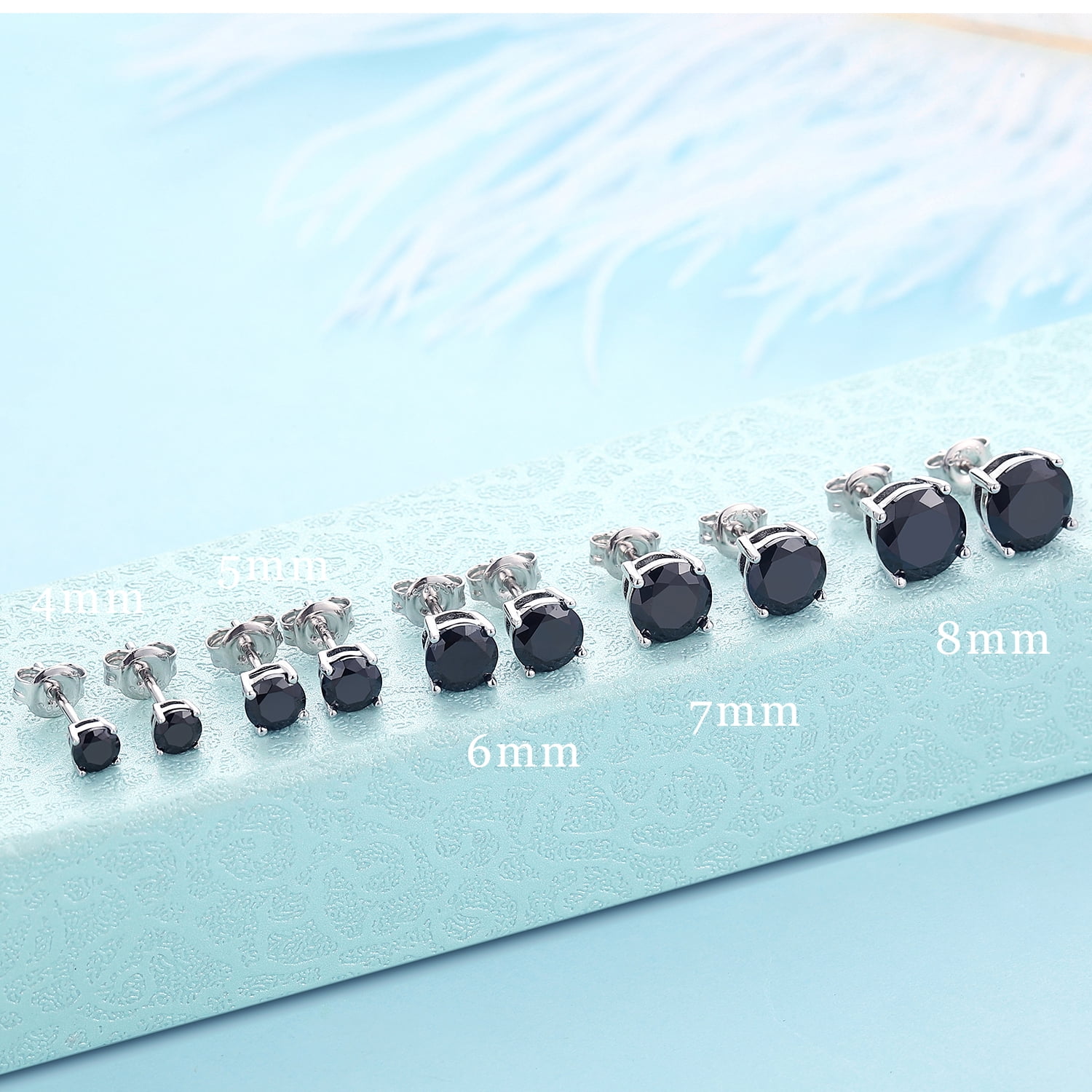 Black Earrings Stud for Men Women Diamond Earrings Black Stud Earrings Mens Diamond Earrings Black Cubic Zirconia Stud Earrings Sterling Silver Earrings Black Diamond Studs Silver Earrings 7mm