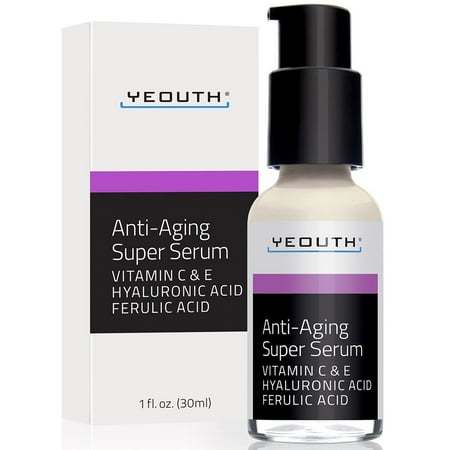 Anti-aging Super Serum, Ferulic Acid, Vitamin C, Vitamin E, Hyaluronic Acid by YEOUTH. Night Cream and Day Cream. Face Cream Reduces Visible Signs Of Aging, Wrinkles, Fine Lines, Unscented - (Best Cream To Reduce Redness)