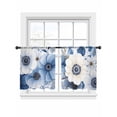 thumbnail image 2 of White Blue Floral Semi Sheer Curtains 45 Inch Length 2 Panels Set, Elegant Leaves Spring Flowers Sheer Kitchen Curtain Privacy Voile Window Curtain for Living Room Bedroom Rod Pocket Drapes, 2 of 7