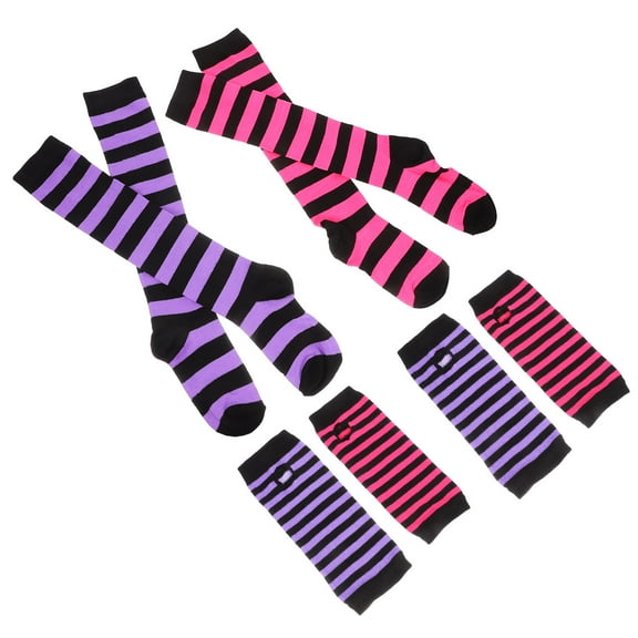 WHAMVOX 2 Sets Long Socks And Arm Warmers Set Striped Gloves And Socks Fashionable Long Mittens For School And Everyday Wear Cute Stockings