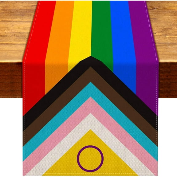 New Intersex Inclusive Progress Pride Table Runner June LGBT Rainbow Party Decoration Home Kitchen Dining Room Decor (13" x 90")
