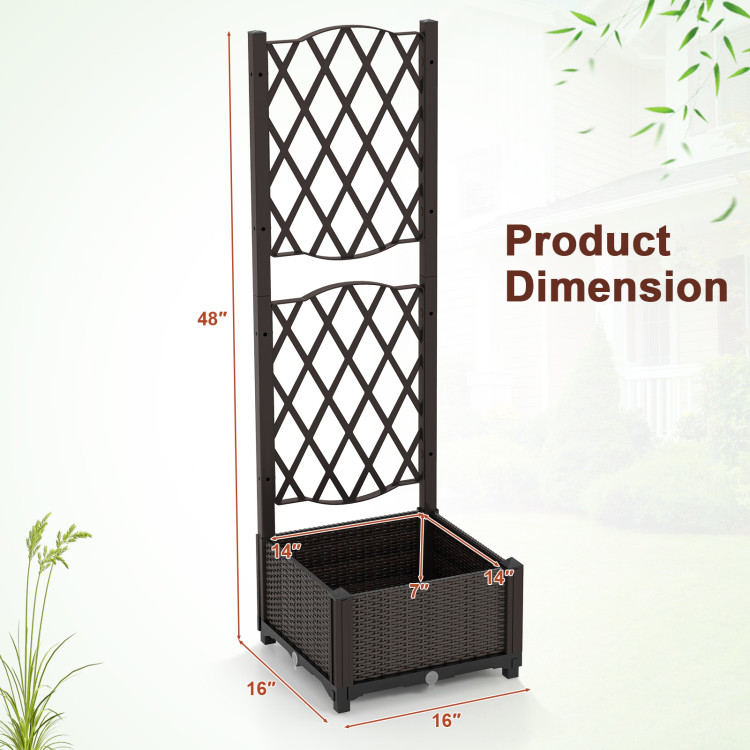 Demifill Raised Garden Bed with Trellis Planter Box for Climbing Plants, 16 inch Length Raised Garden Beds, Brown